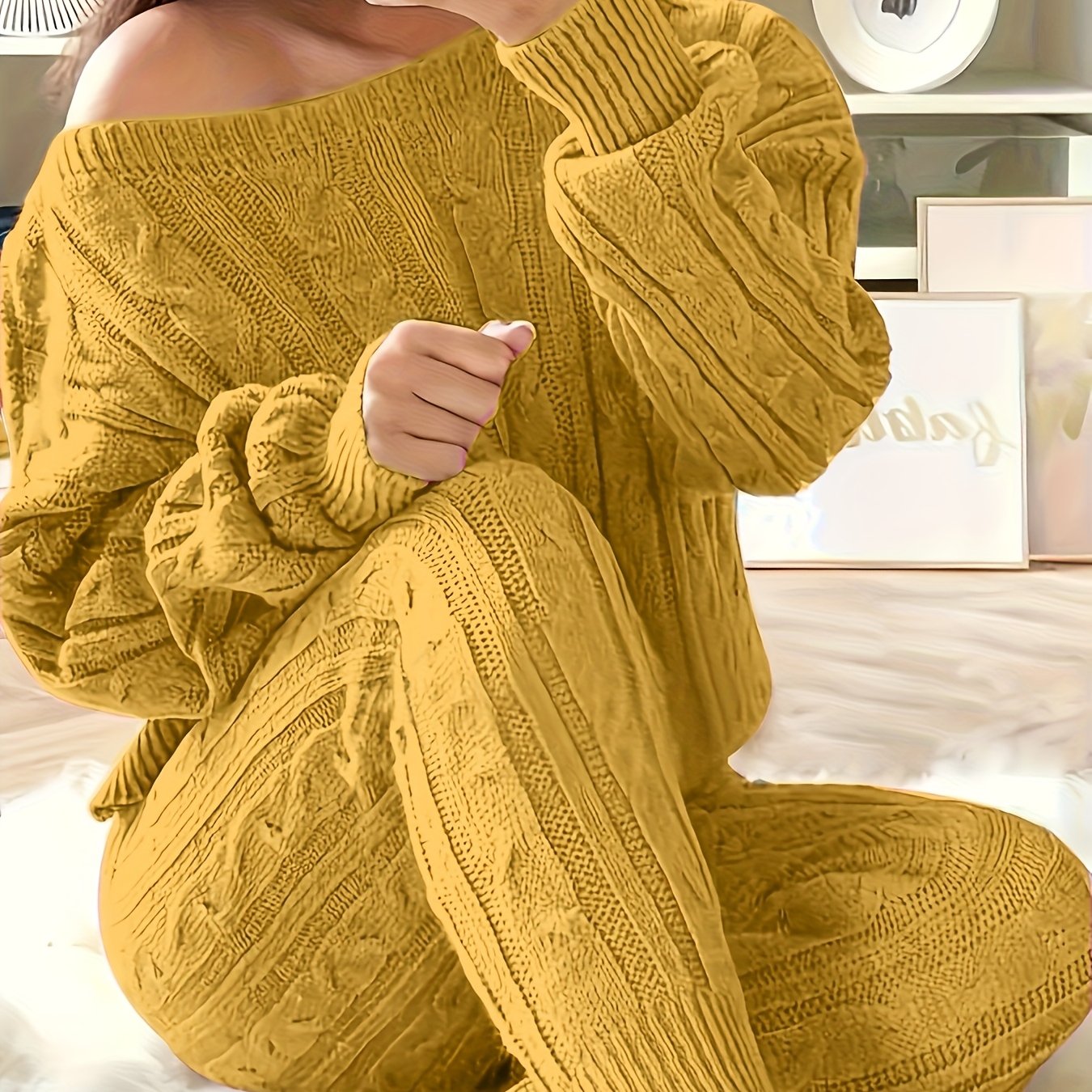 Plus Size Women Casual Sweater Pants Two-Piece Set Grey Large