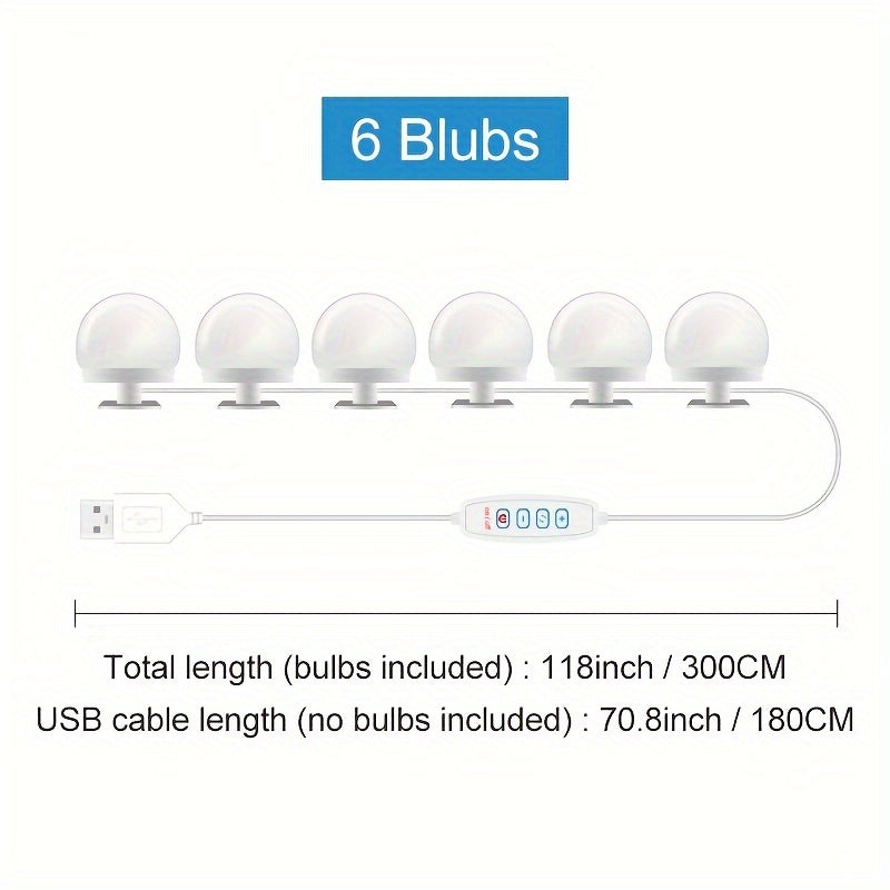 LED Makeup Mirror Lights Kit with 3-Color Dimmable USB-Powered for Vanity Cabinets and Stations