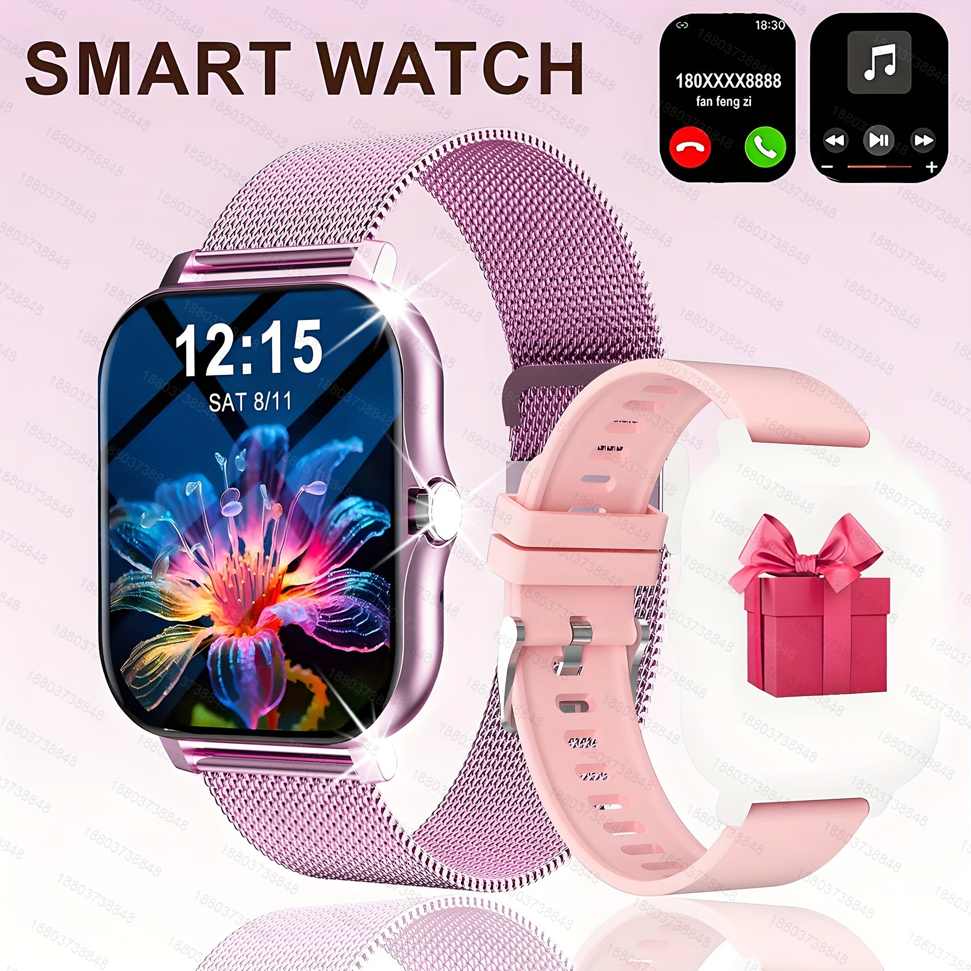 Unisex Fitness Smartwatch with Sports Modes Pedometer Distance Calling 1.83 Inch Screen