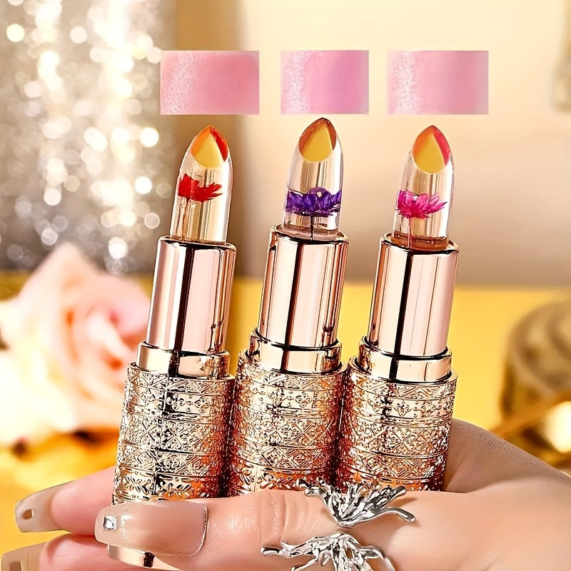 Women Color Changing Lip Balm Moisturizing Lipstick with Flower