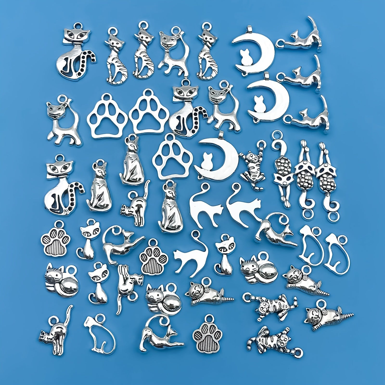 51 Pcs Zinc Alloy Antique Silver Animal Cat Charms for Jewelry Making DIY Necklace Bracelet Earrings