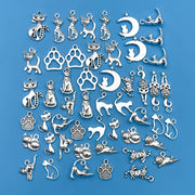 51 Pcs Zinc Alloy Antique Silver Animal Cat Charms for Jewelry Making DIY Necklace Bracelet Earrings