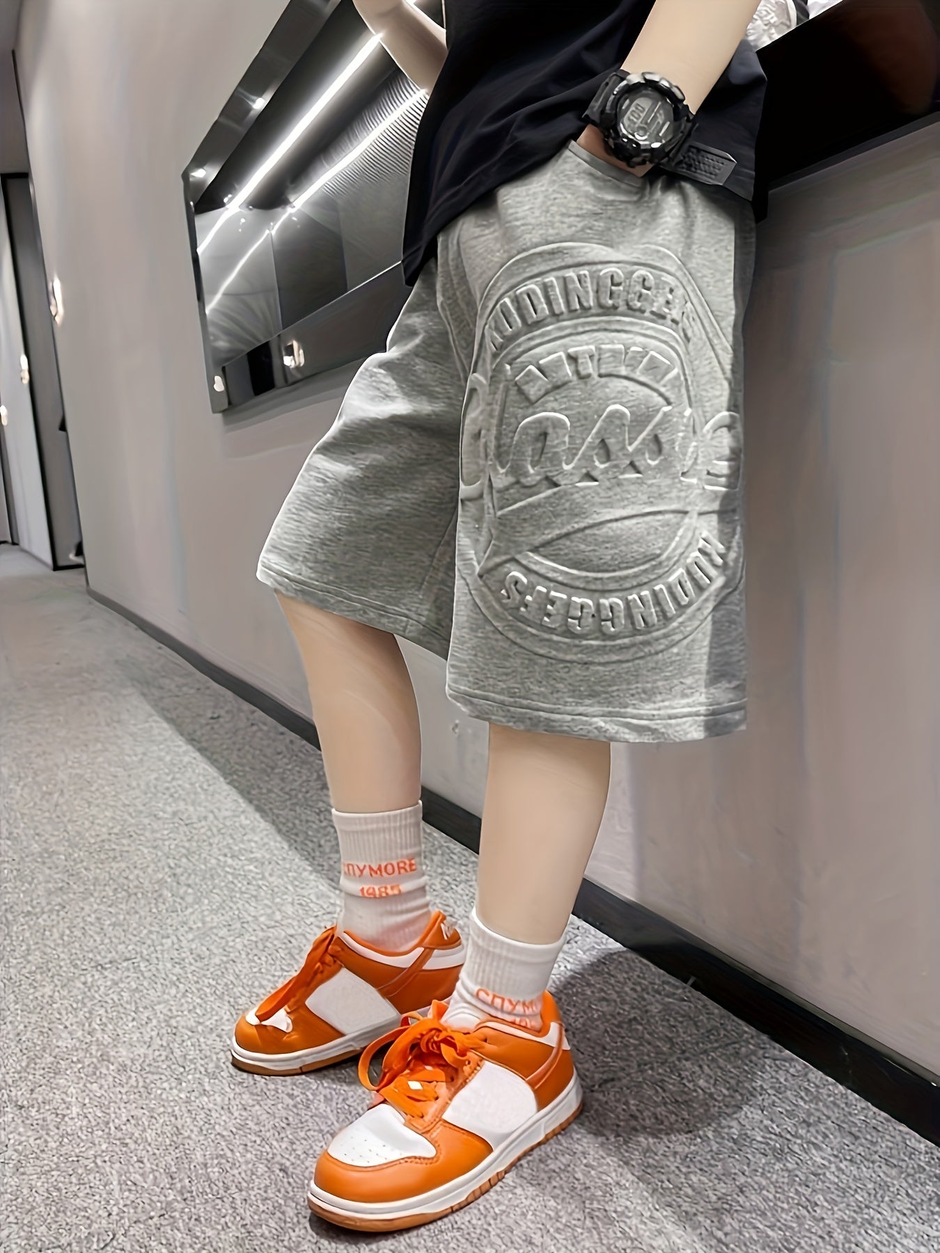 Boys Summer Casual Shorts Breathable Cotton Polyester Alphabet Pattern Loose Fit