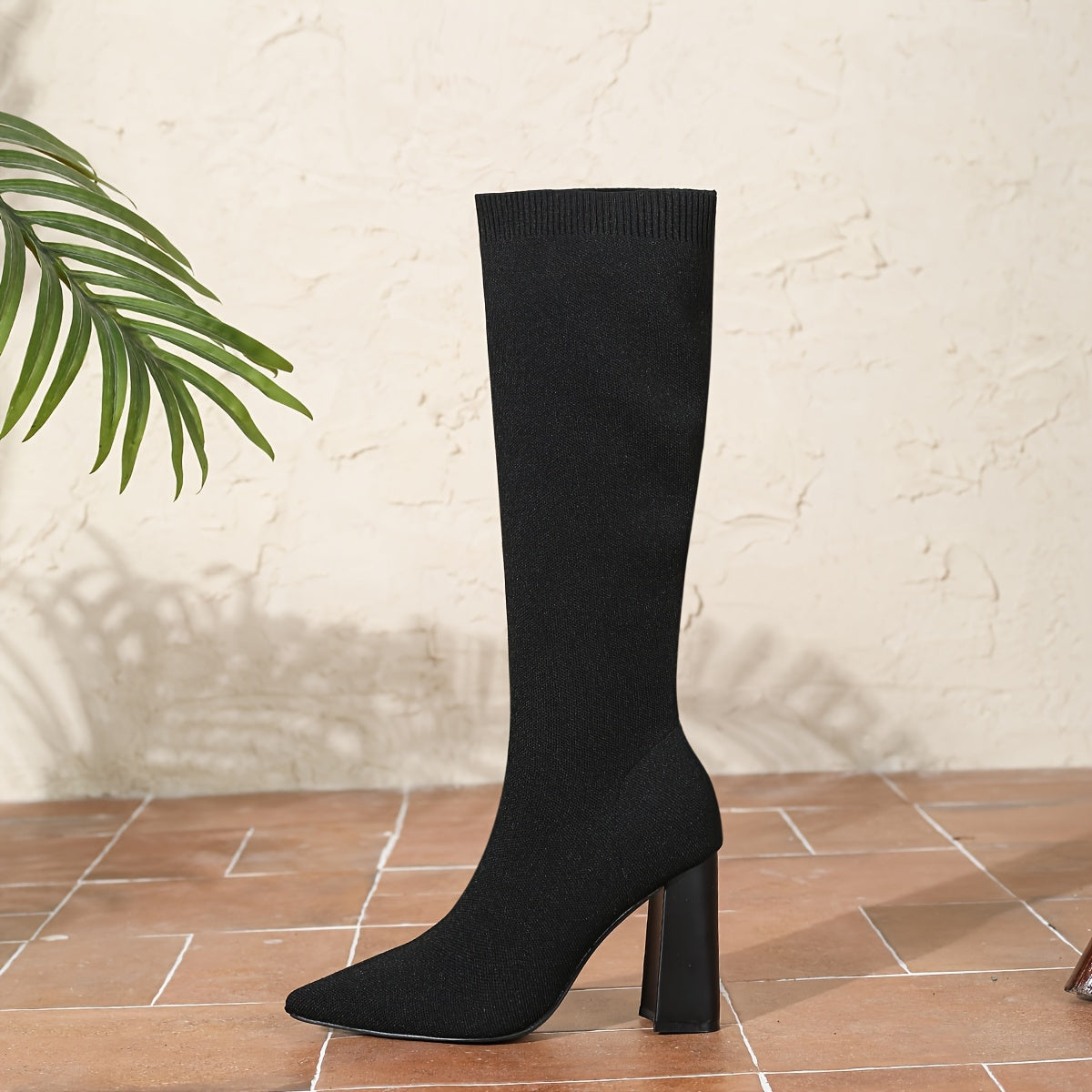 Women's Knee-High Boots Stretch Fabric Block Heel Solid Color All-Season