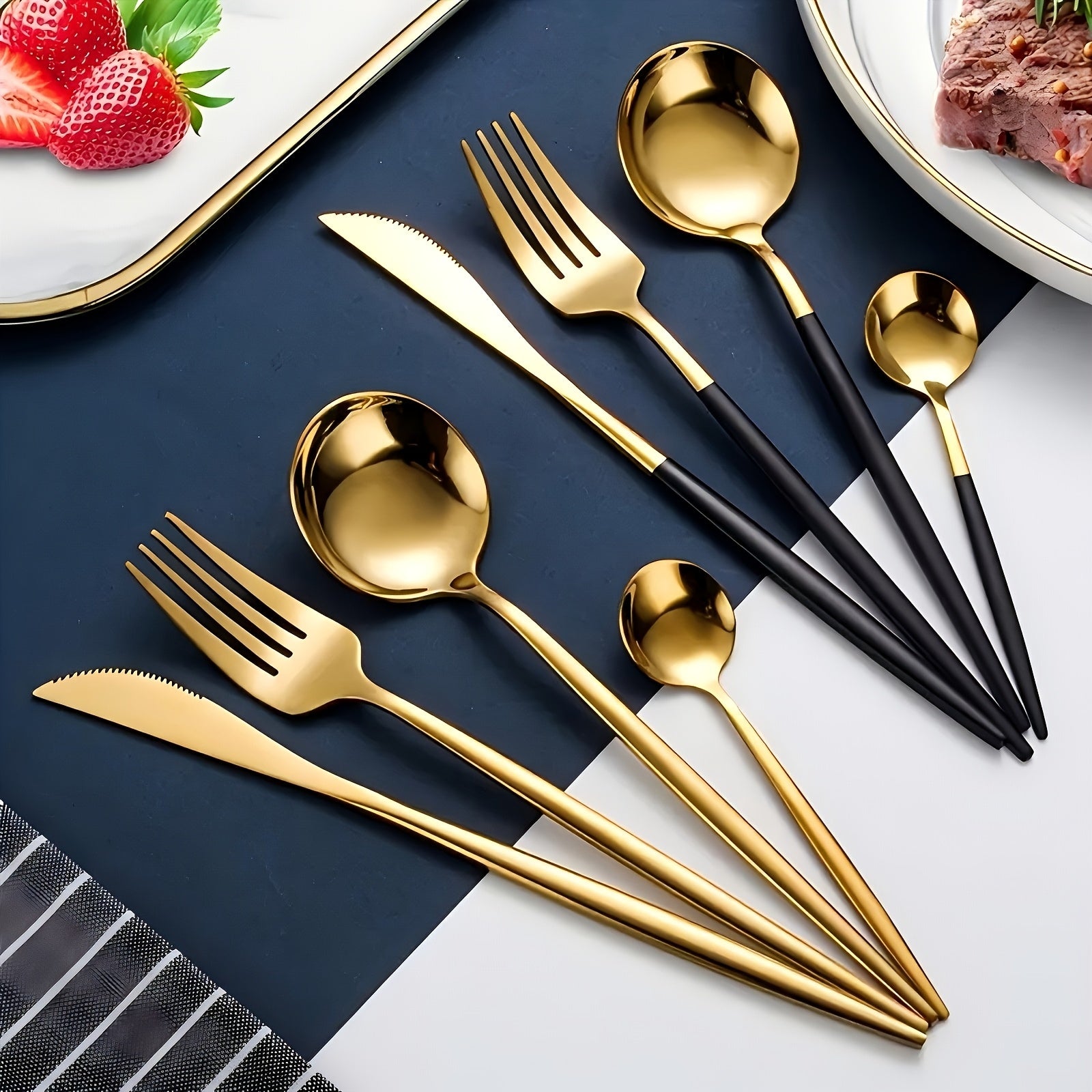 24-Piece Stainless Steel Flatware Set High-Temperature Resistant Rust-Proof Golden Finish