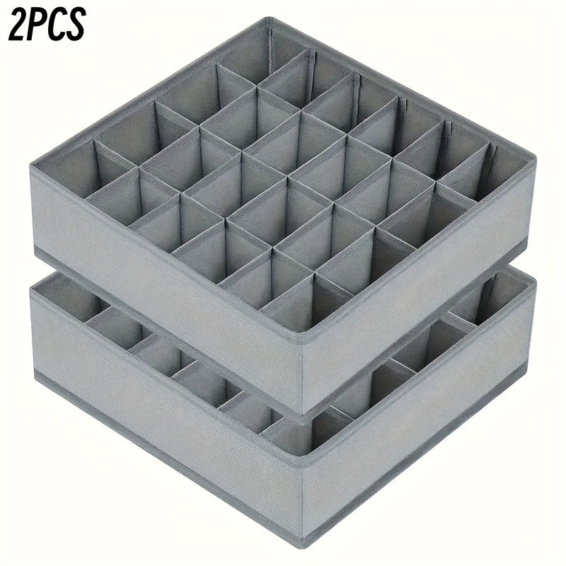 2-Pack Collapsible Drawer Organizers for Socks and Underwear Beige Gray 24 Cells