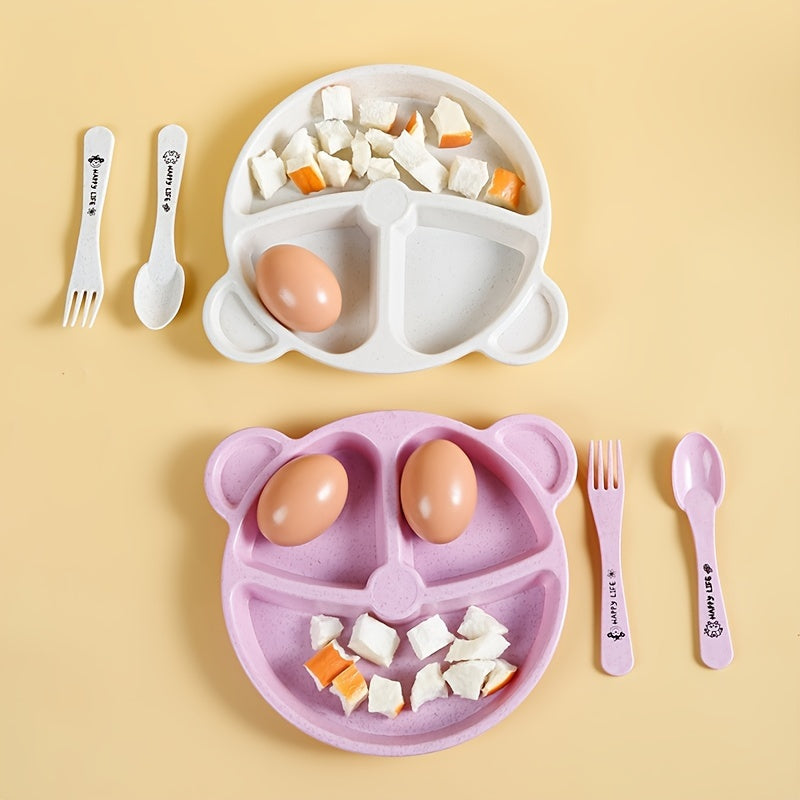 Plastic Dinnerware Set with Divided Serving Tray and Utensils for Kids and Home