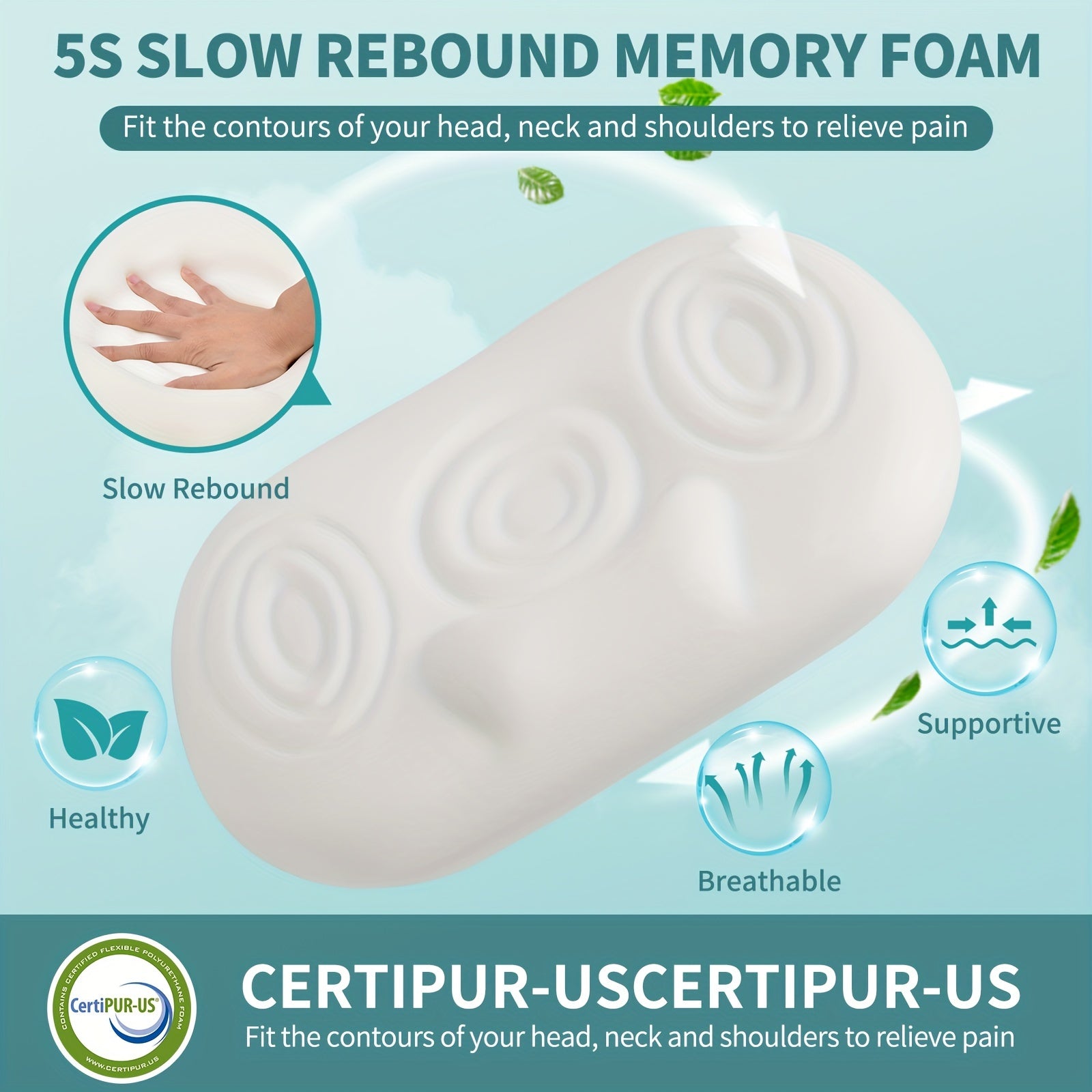 Memory Foam Cervical Pillow with Cooling Cover for Neck Support and Comfort