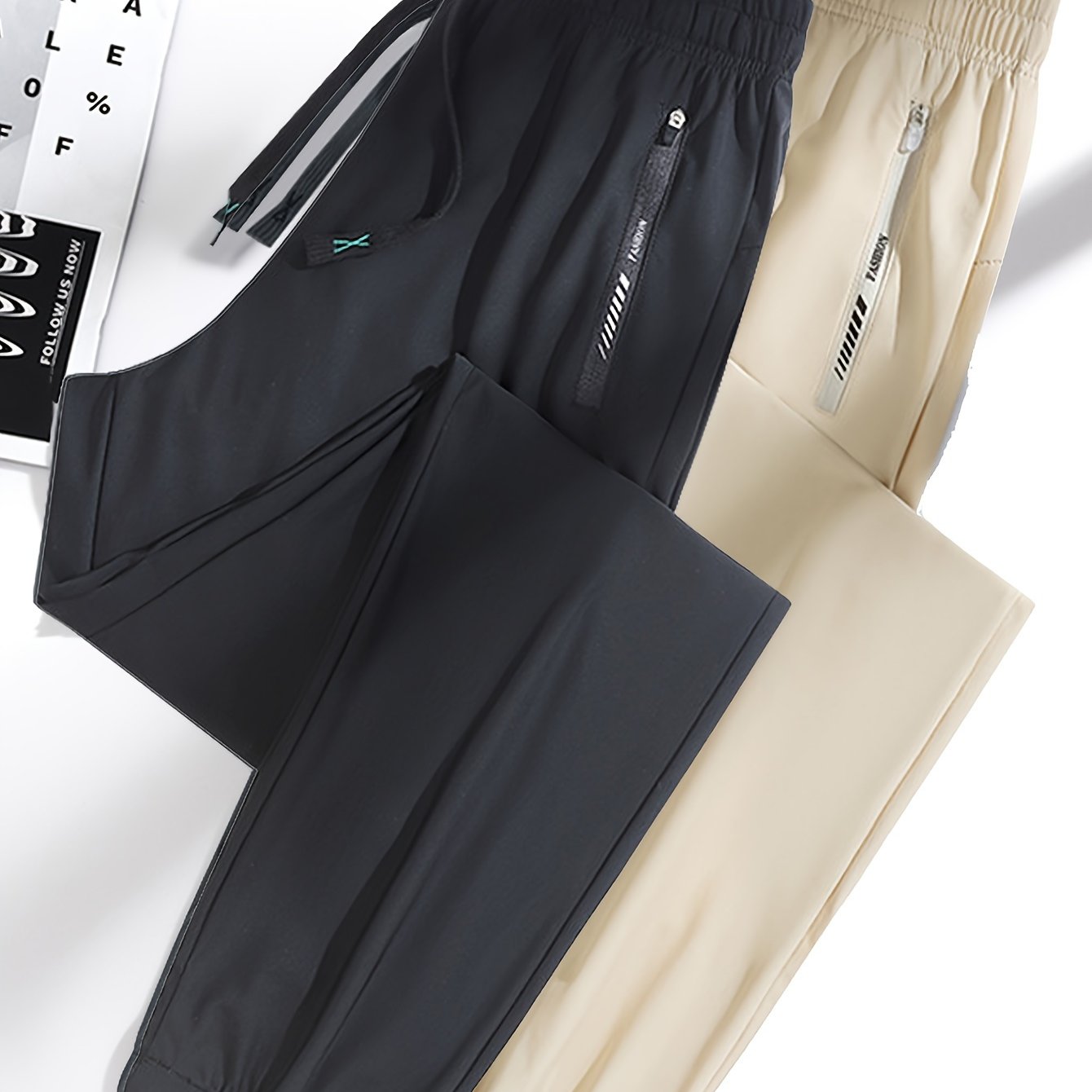 Women's Summer Sports Long Pants Tapered Joggers with Elastic Waist and Zipper Pockets