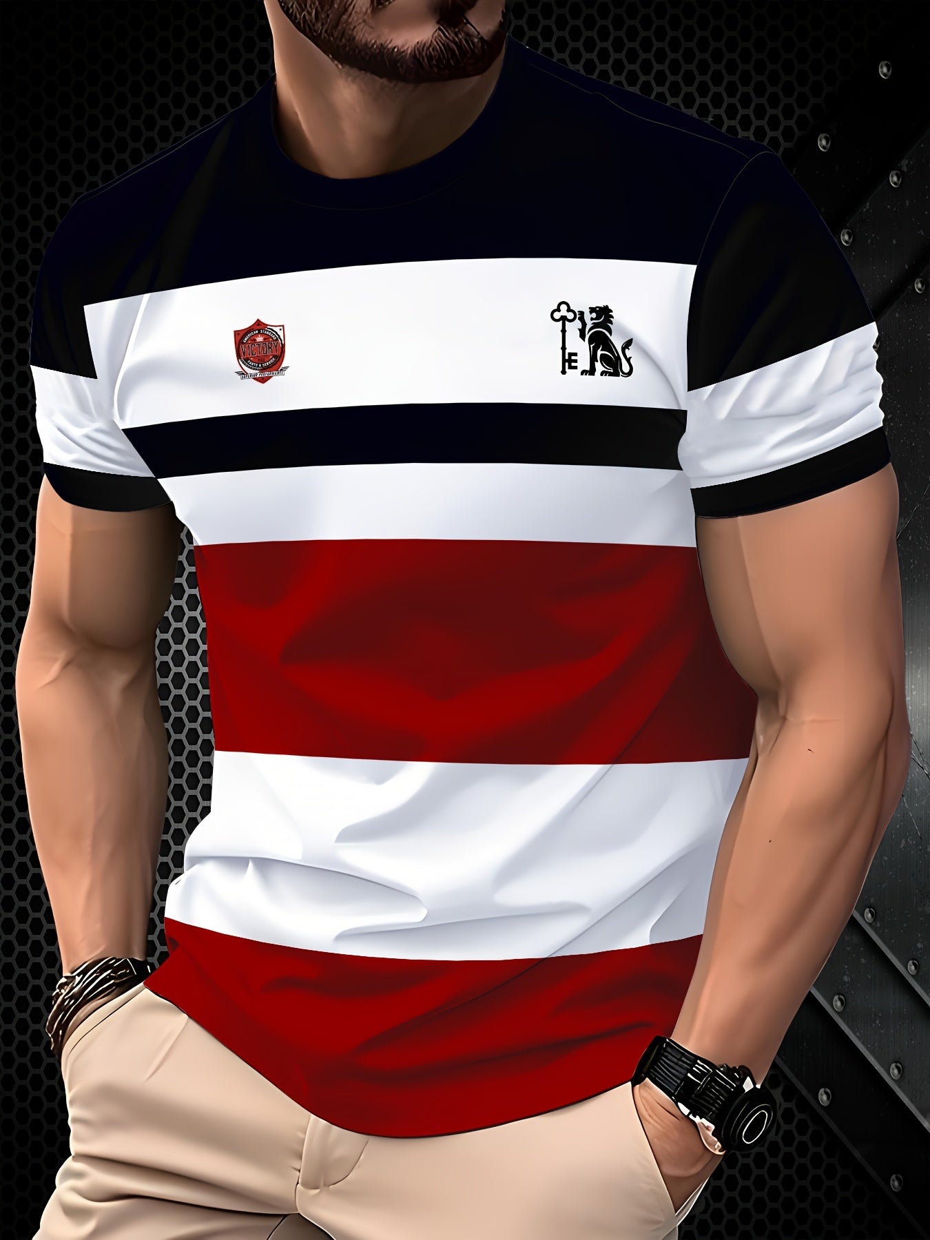 Digital Print Lion Ball Short Sleeve T-Shirt Polyester Casual Men