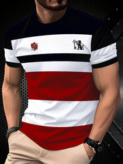 Camiseta de manga corta con impresión digital de león en pelota, poliéster, casual para hombres