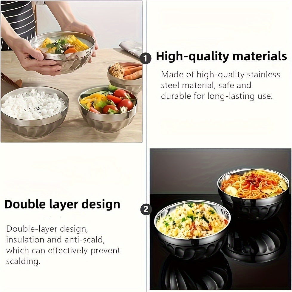 Set of 5 Stainless Steel Bowls with Double-Layered Heat Insulation for Salads Noodles Soups Desserts