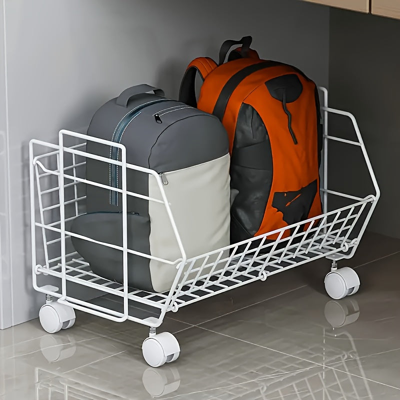 Keng joylashgan stul ostidagi saqlash savati, ruksaklar va boshqa narsalar uchun g'ildiraklar bilan. Zamonaviy uslubdagi silliq metall tashkilotchisi, elektr energiyasi talab qilinmaydi.