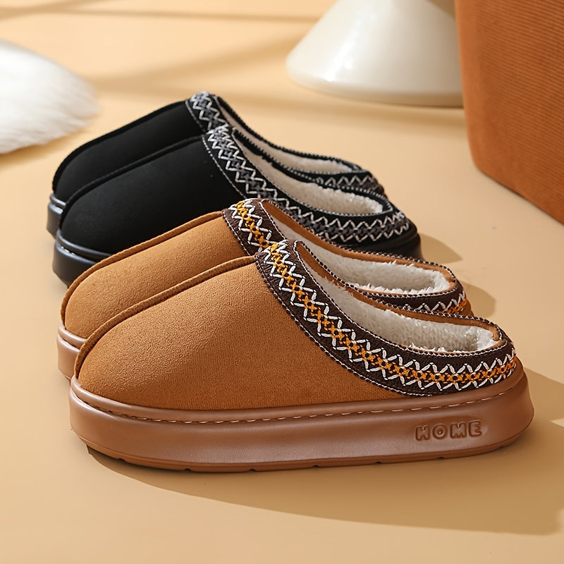 Women's Plush Lace-Trimmed Slippers With EVA Sole Lightweight Cozy