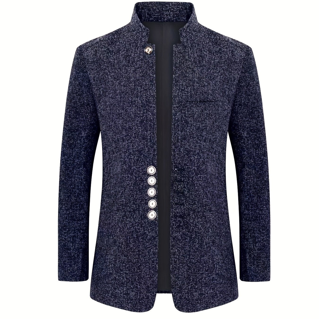 Men's Casual Suit Jacket Slim Fit Stand Collar Polyester Solid Color Regular Fit for Spring Autumn