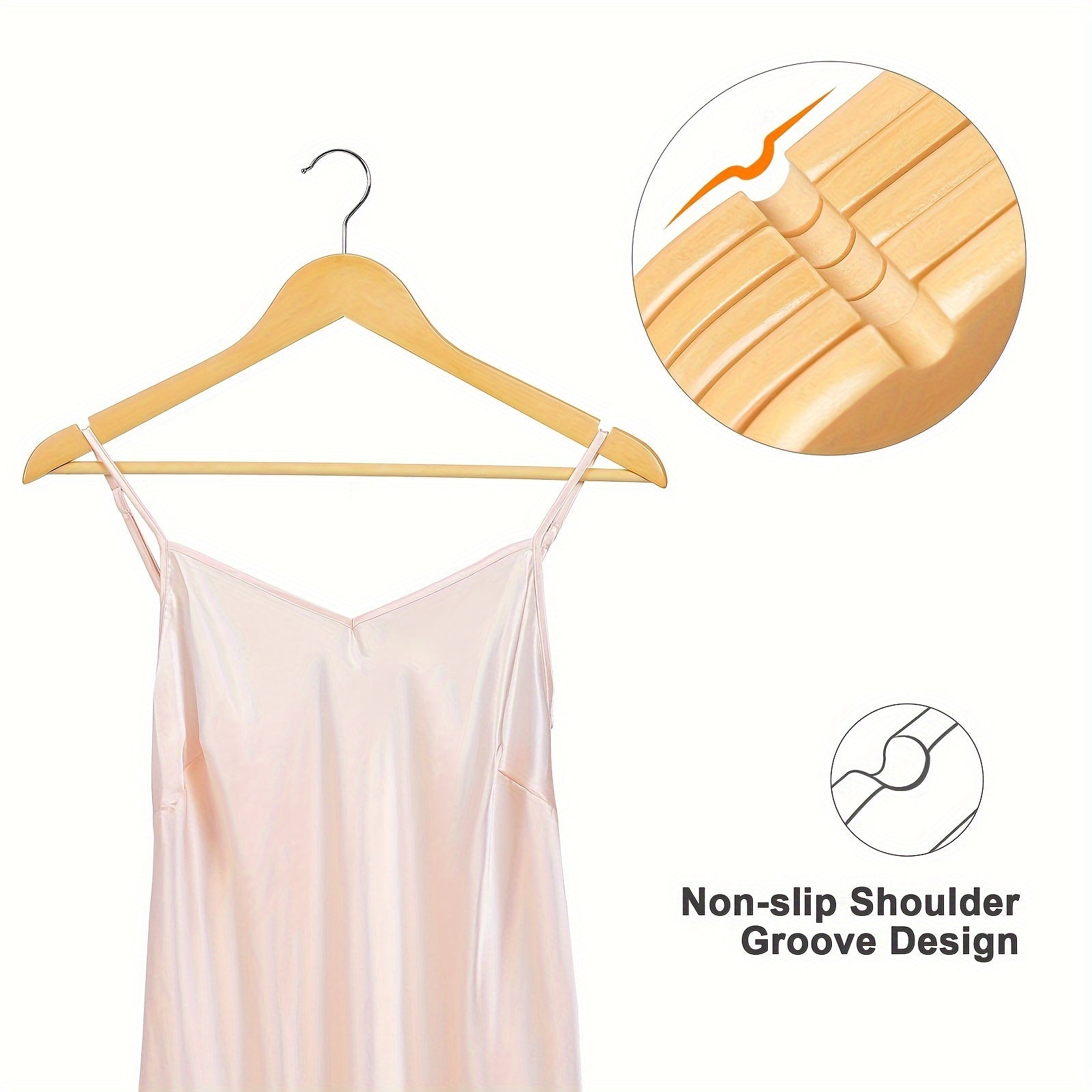 Set of 20 Non-Slip Wooden Clothes Hangers with Grooves for Wardrobes and Storage