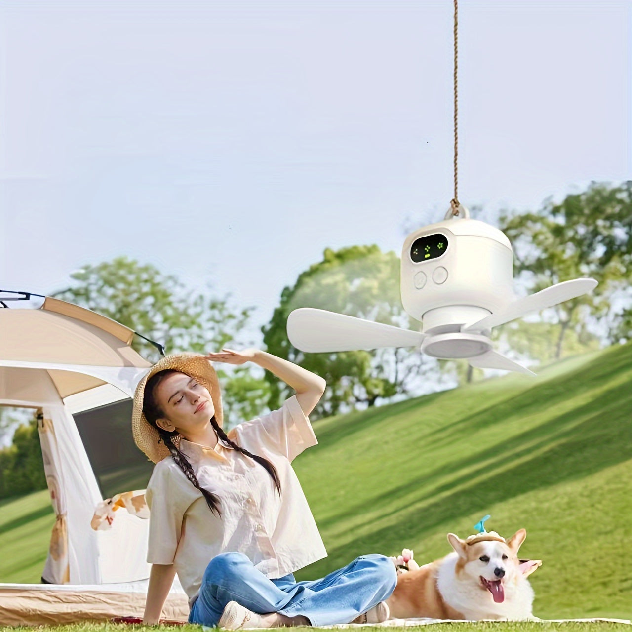 Rechargeable Camping Fan with Night Light, High Velocity, 3 Speed Settings, 12-Hour Battery Life