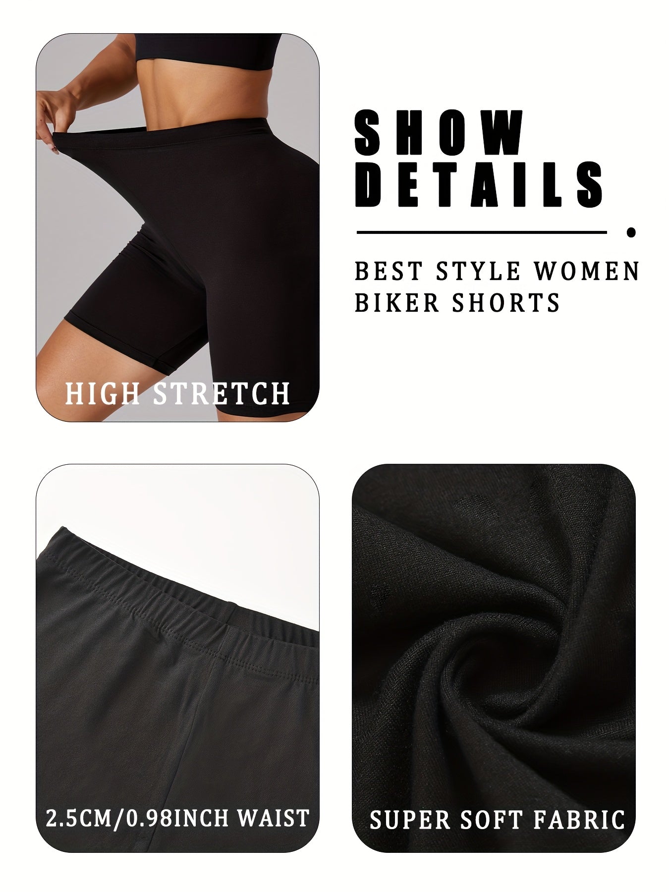 Plus Size Black High-Waisted Biker Shorts for Women, Stretchy Yoga Workout