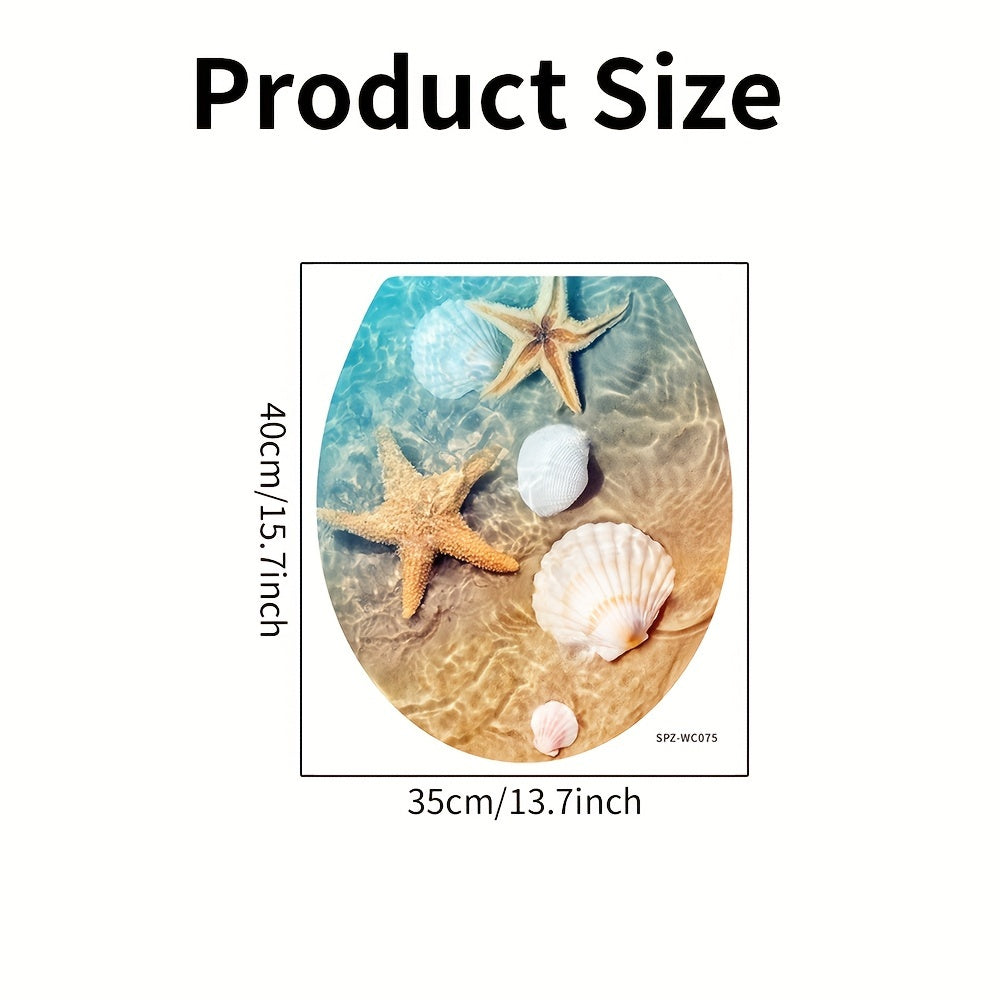 Seashell Bathroom Decor Sticker Waterproof Self-Adhesive Toilet Lid Cover 39.88x34.8cm