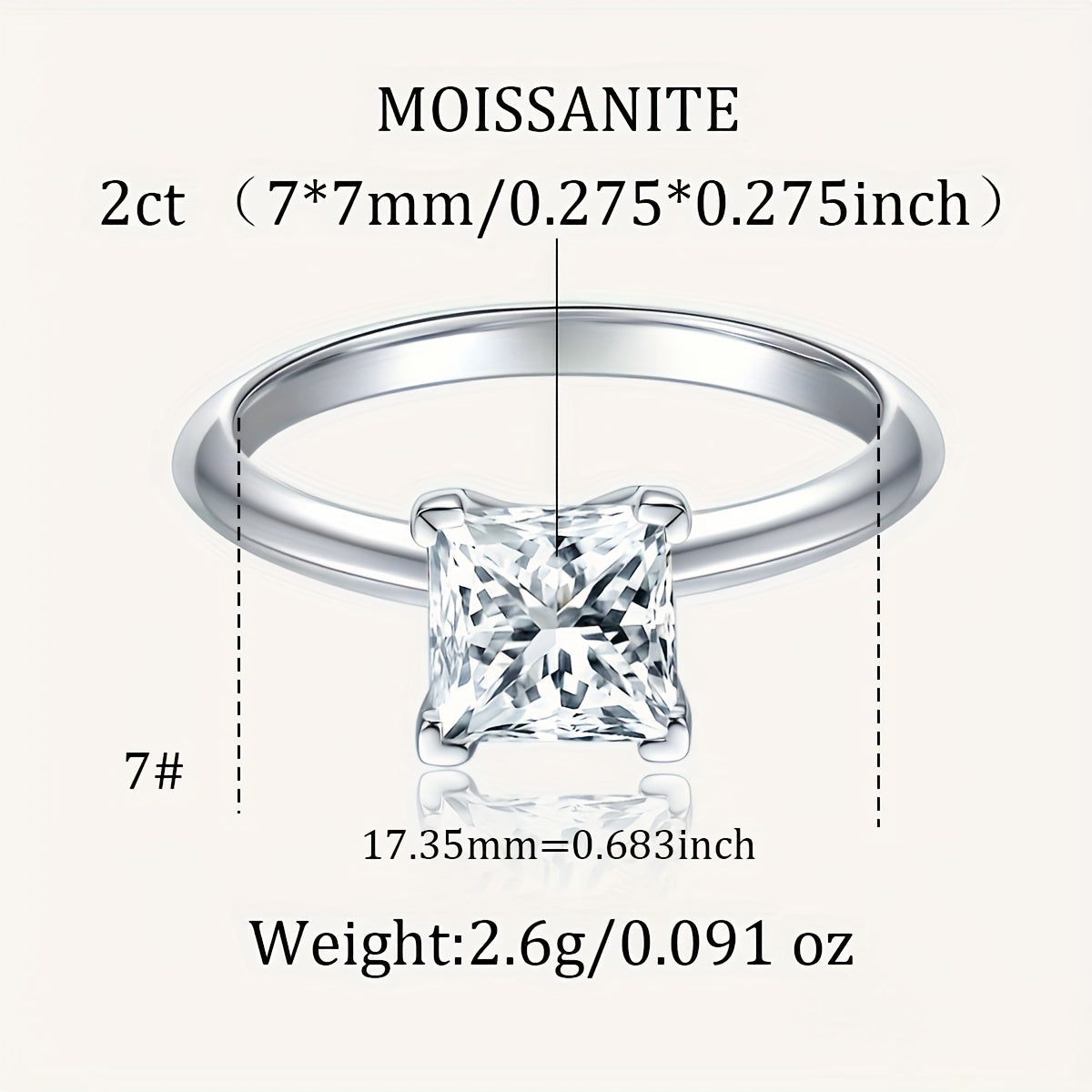 Women’s Moissanite Square Princess Cut Ring 1-3 Carat Sterling Silver Hypoallergenic Gift