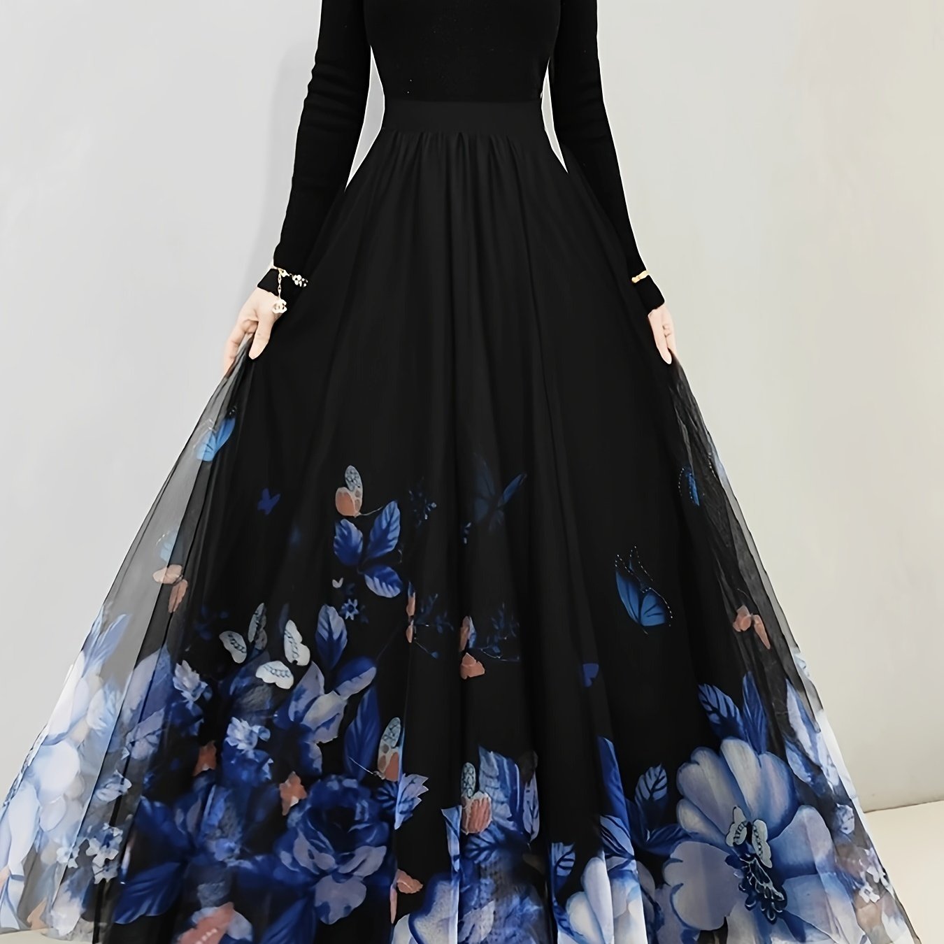 Юбка с цветочным и бабочковым принтом, высокой талией и рюшами, свободного макси-стиля для женской одежды.