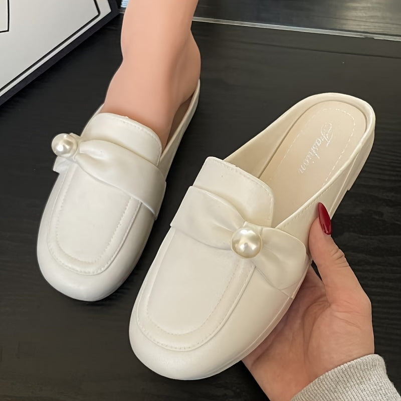 Women’s Summer Slip-On Loafers Solid Color Pearl Accent EVA Rubber Shoes