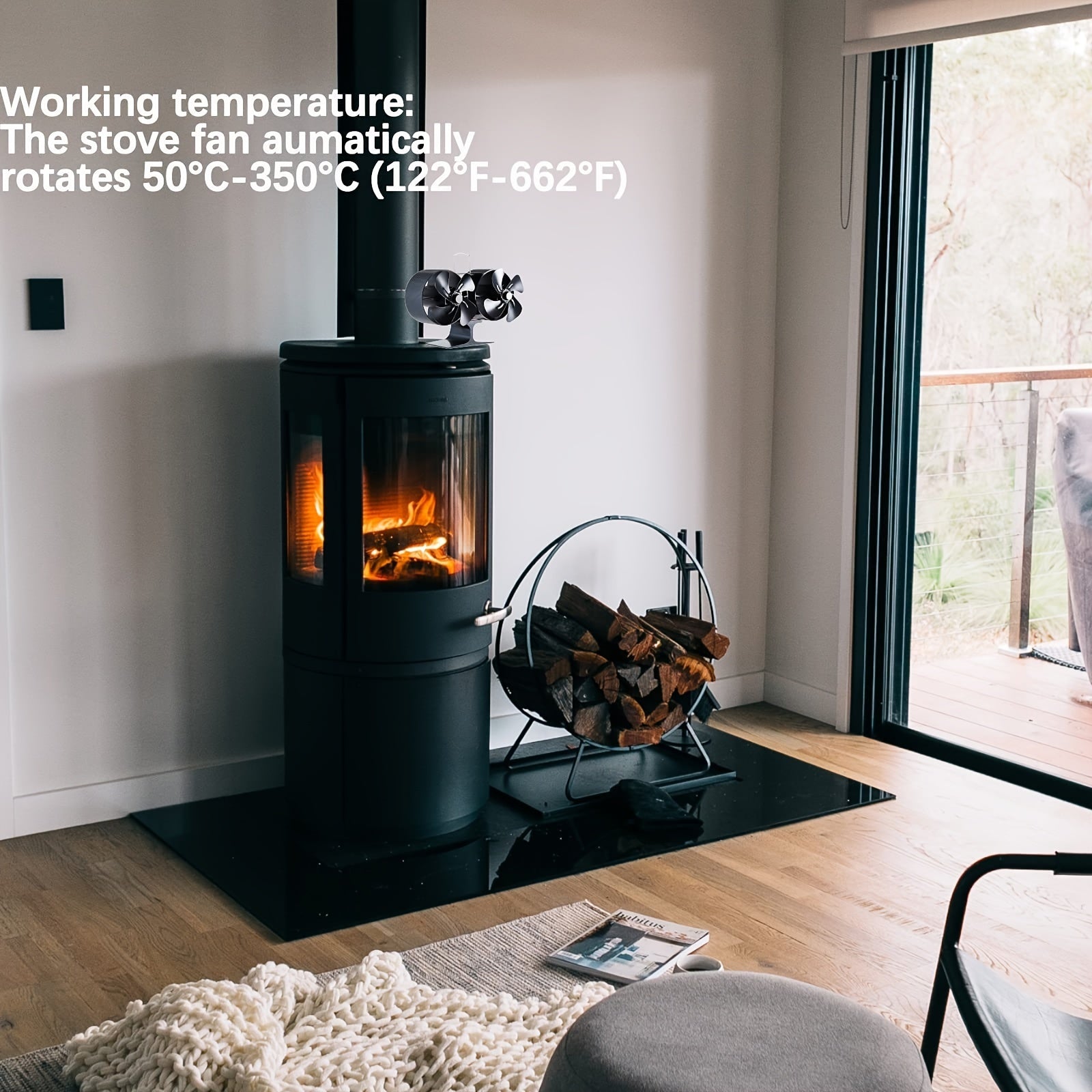 Aluminum Dual Head Stove Fan, Heat Powered Fireplace Fan, Large Room Circulation