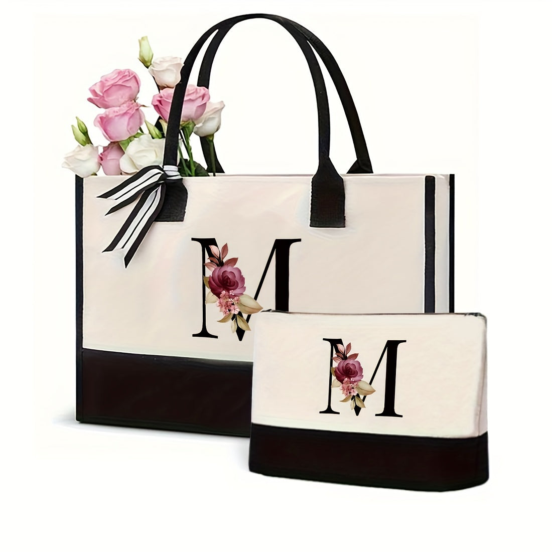 Women's Canvas Letter Handbag Large Versatile Shoulder Bag for Office and Shopping