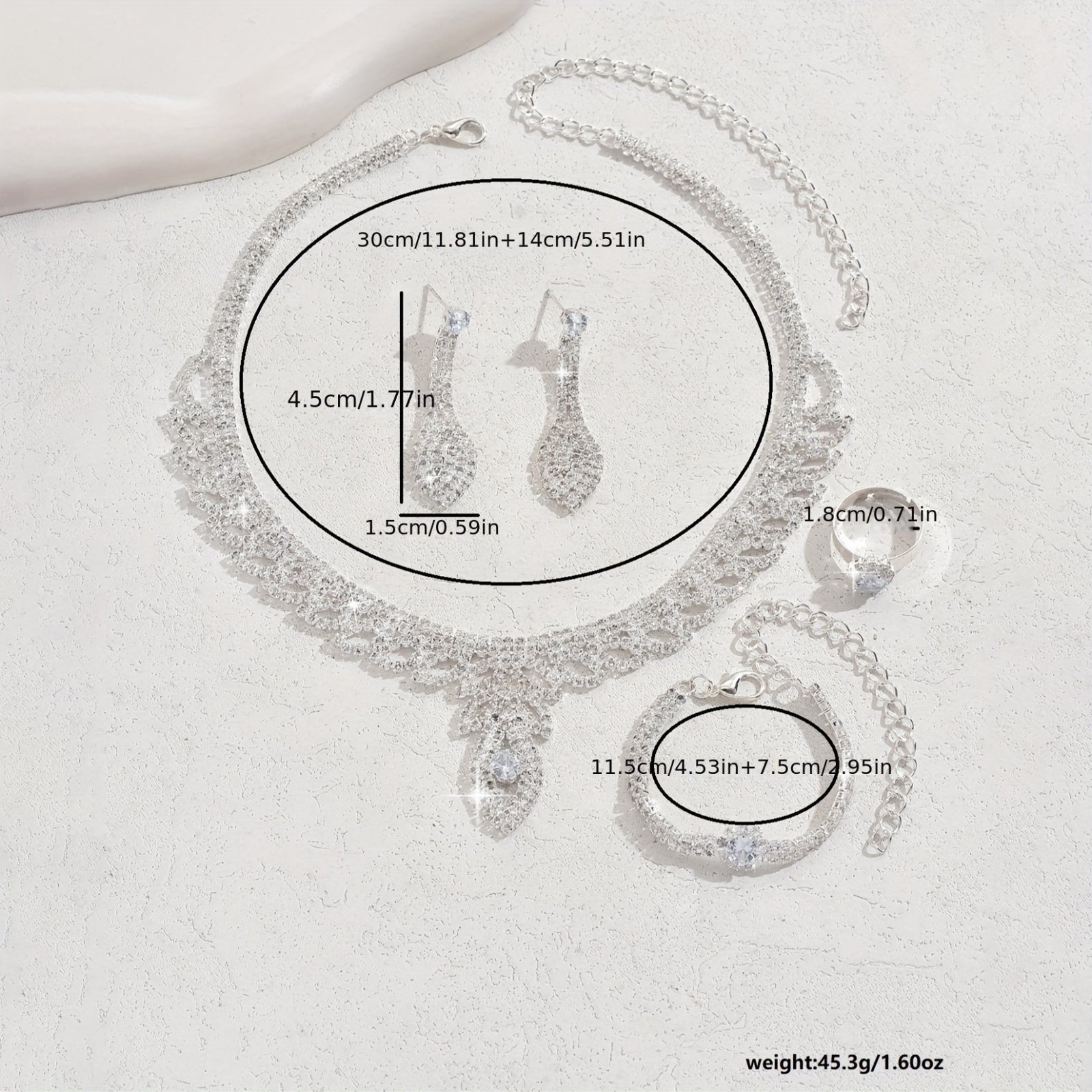 Women's Wedding Jewelry Set with Floral Necklace Dangle Earrings Adjustable Bracelet Cubic Zirconia Ring