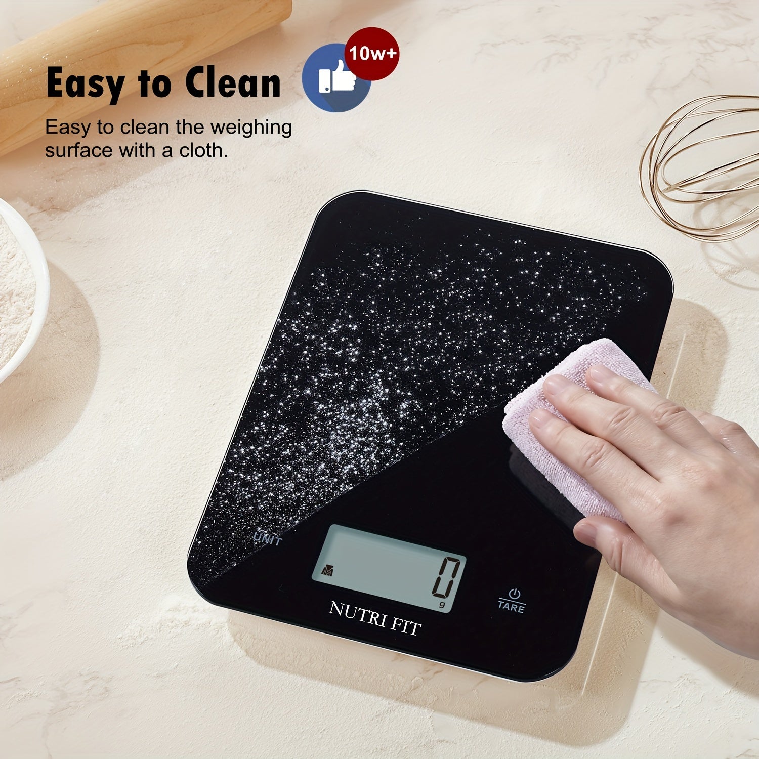 NUTRI FIT Raqamli Oshxona Tarozisi, 22lb/10kg Quvvatga ega, Aniq Unc va Gramlar, 6 Ta Birlik, Batareya Kerakmas, Qora Ko'rsatkich Birligi, Temperlangan Shisha, Oshxona Og'irlik Asbobi.