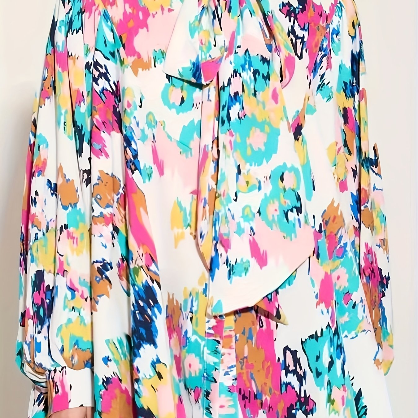 Plus Size Women's Oversized Shirt Abstract Print Lantern Sleeves Casual Wear
