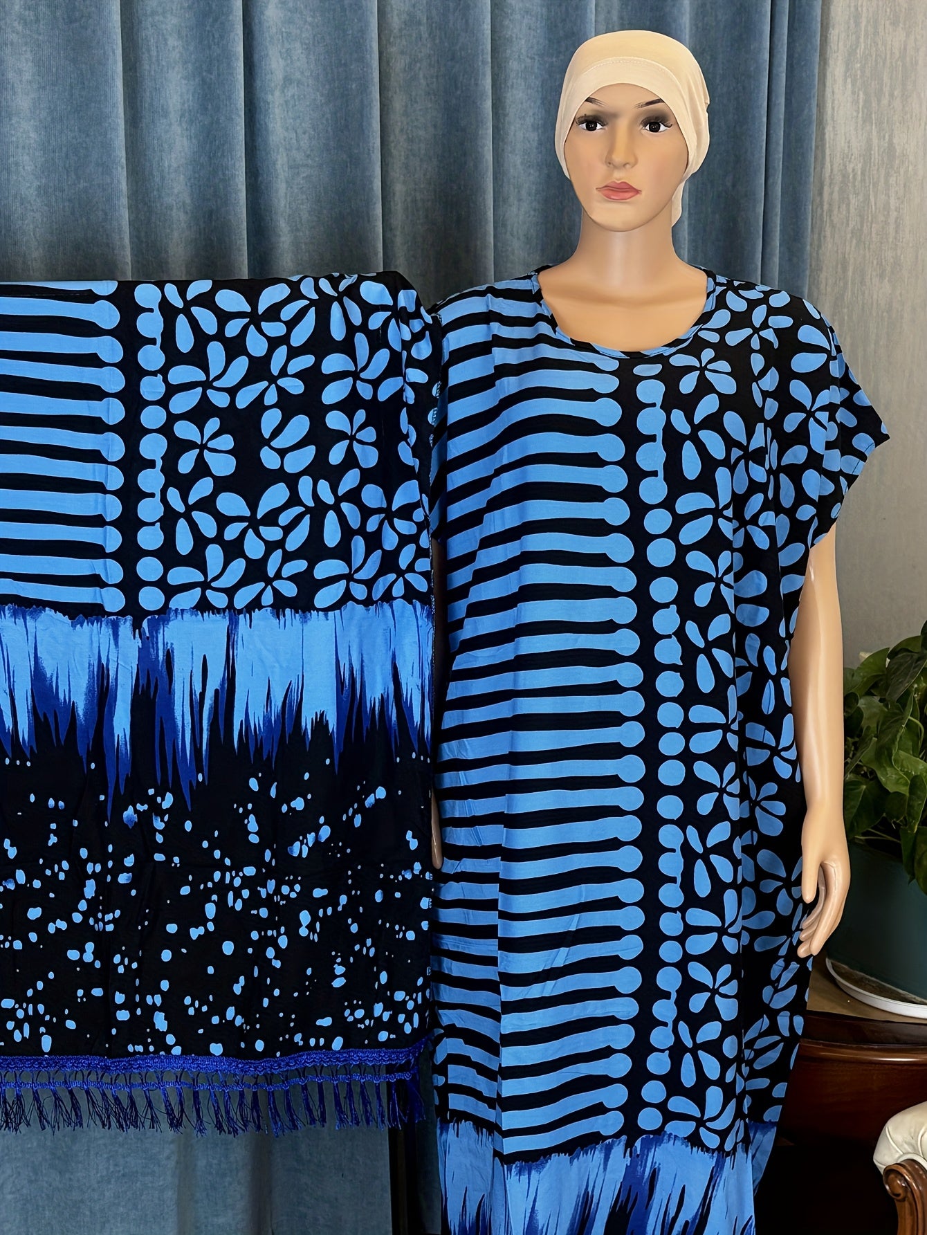 Women's Retro Short Sleeve Two-Piece Dress Set with Scarf and Elegant Style