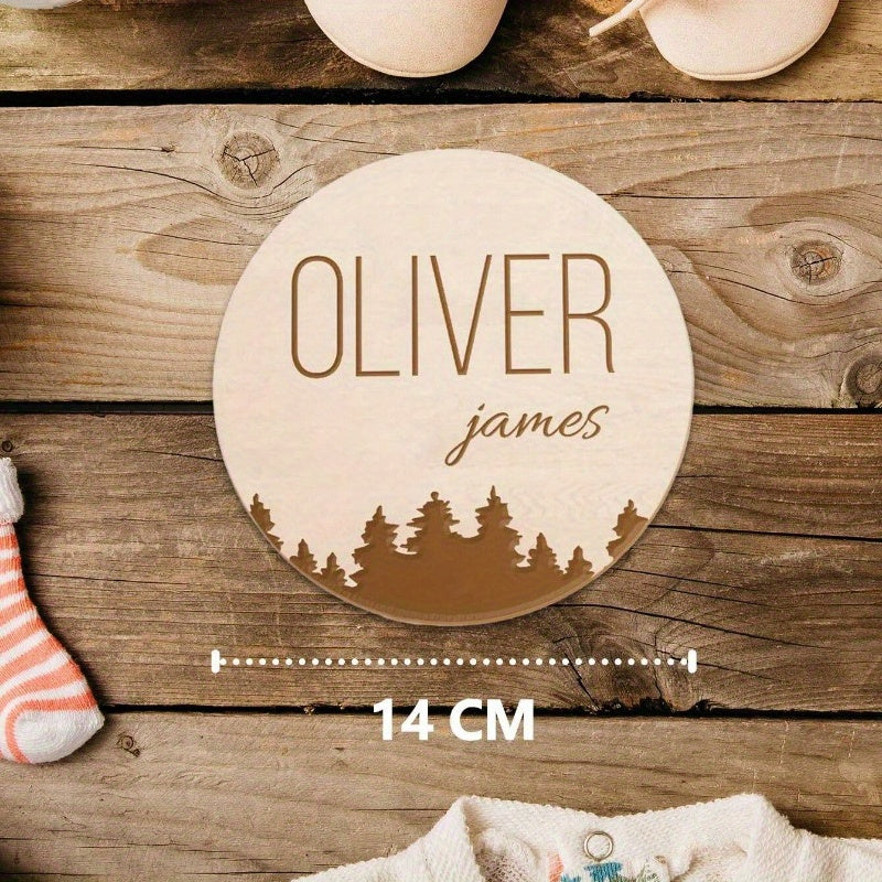 Personalized Round Wooden Sign Birth Keepsake White with Name and Footprint