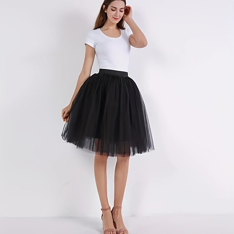 Women's Tulle Skirt Ballet Style Pleated Mid-Length for Girls and Women