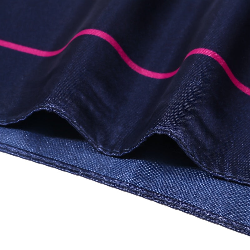 Navy Blue Floral Satin Square Scarf with Pink Flower Design and Elegant Border
