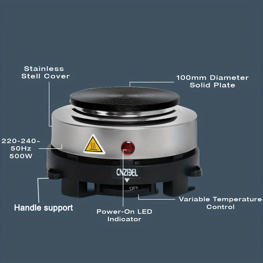 1 шт. Мини электрическая плита из нержавеющей стали мощностью 500 Вт, с кнопочным управлением, европейской вилкой и питанием 220-240 В. Батарея не требуется.
