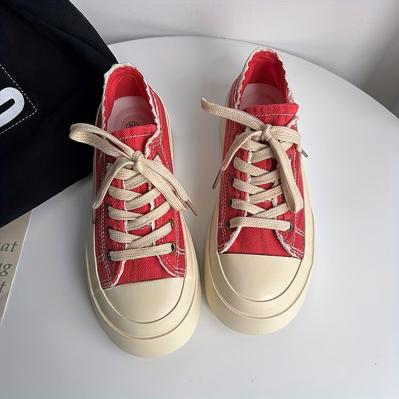 Women's Chunky Platform Sneakers Low-Top Casual Shoes Breathable Fabric