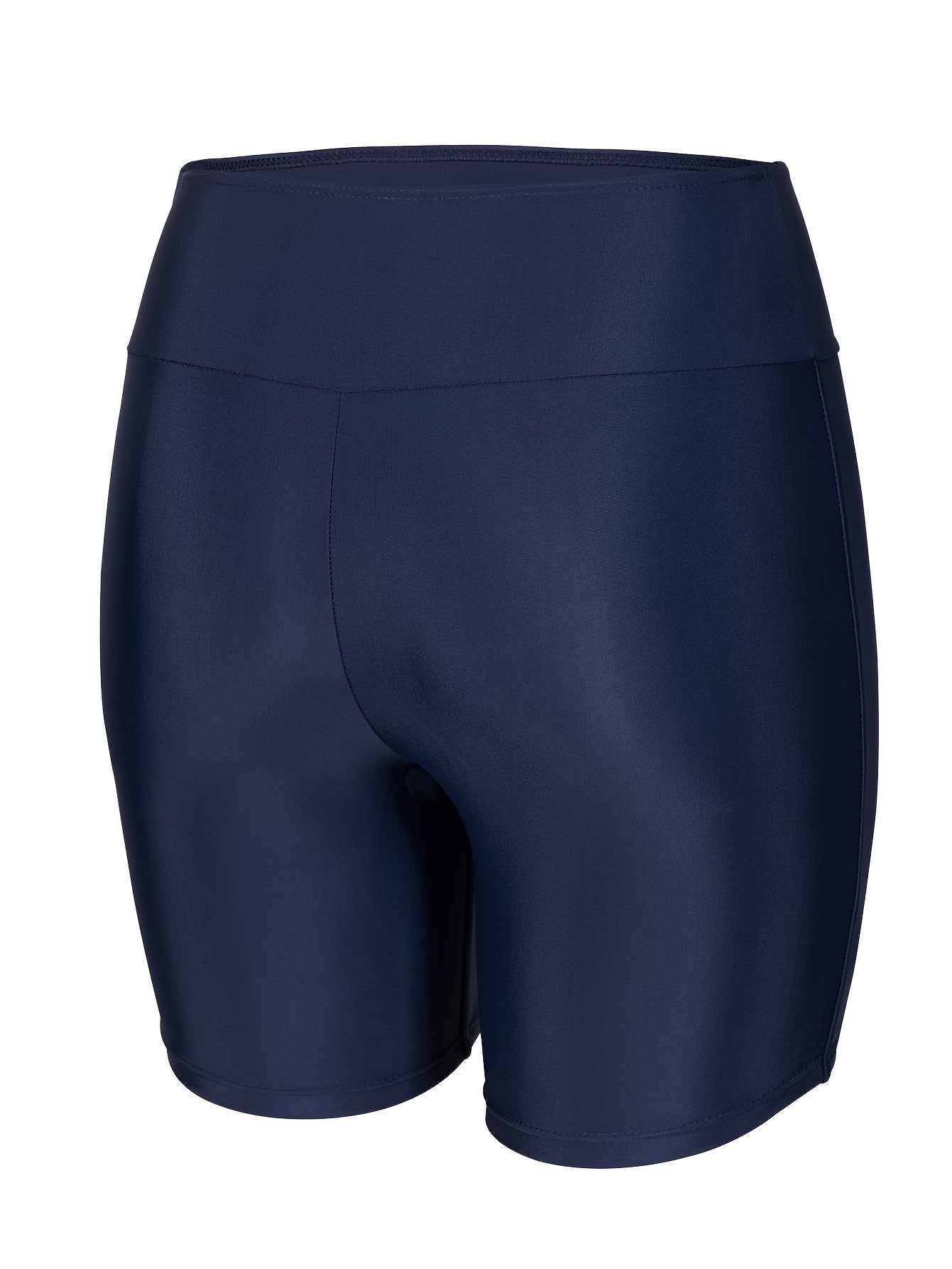 Qora rangdagi ayollar uchun yuqori belli suzish shortiklari, cho'ziluvchan polyester va elastan aralashmasidan tayyorlangan, ko'rinmaydigan ribbed tuzilishga ega. Suzish va suv sportlari uchun ideal, mashinada yuvish mumkin.