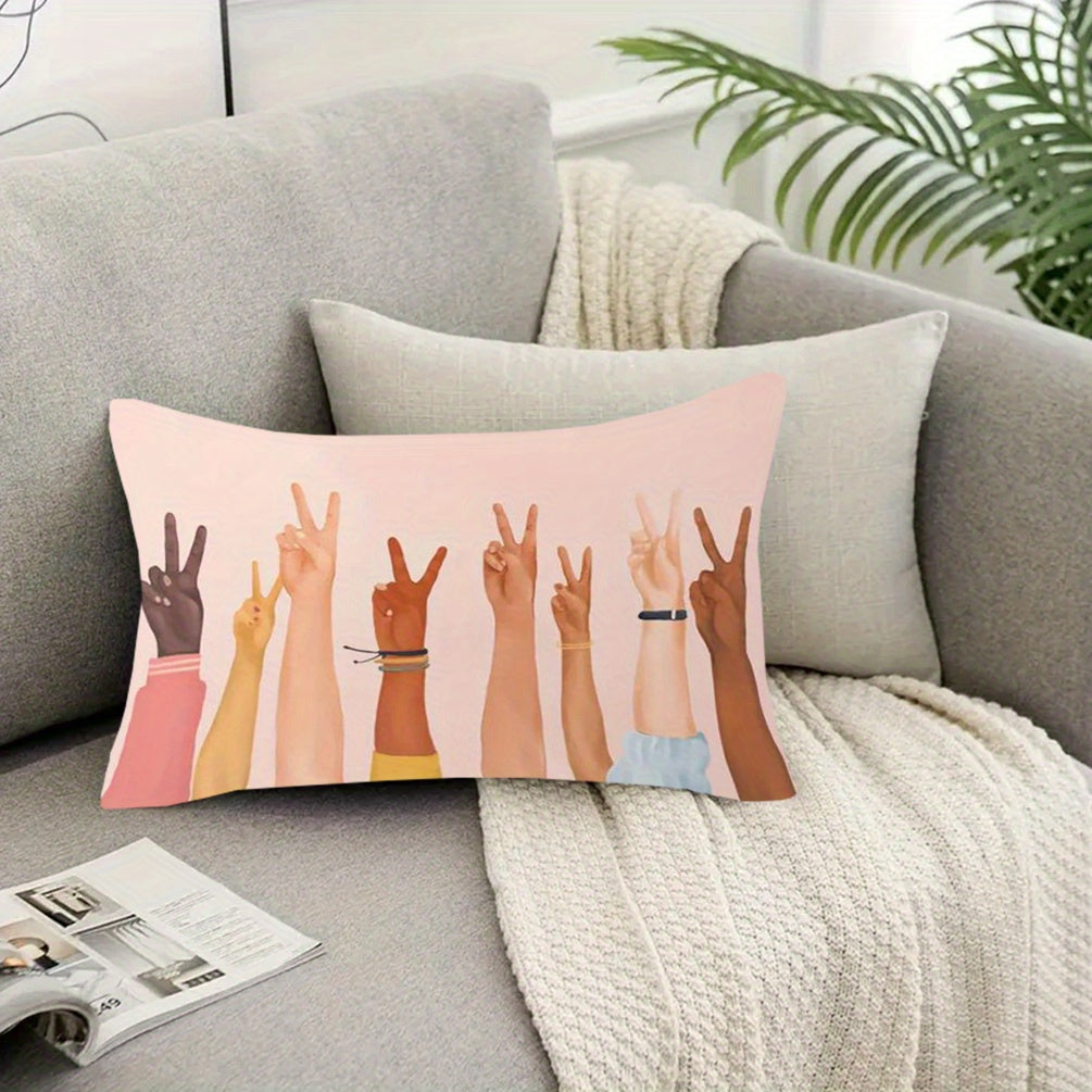 Single-Side Print Hand Gesture Cushion Cover Polyester Blend 30x50 cm for Sofa and Home Decor