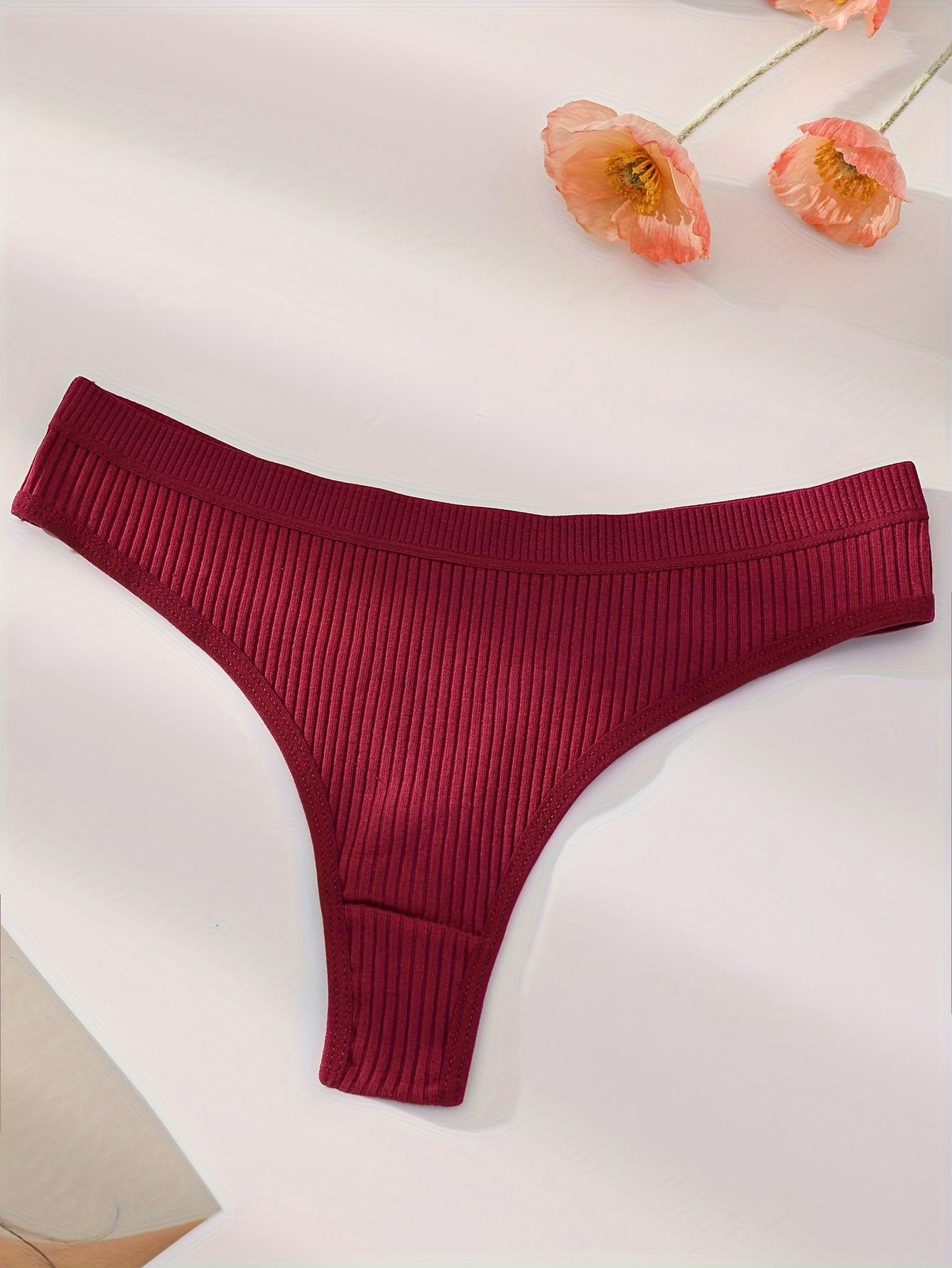 7-Pack Women's Ribbed Seamless Thongs V-Strings Comfortable Fit Solid Color