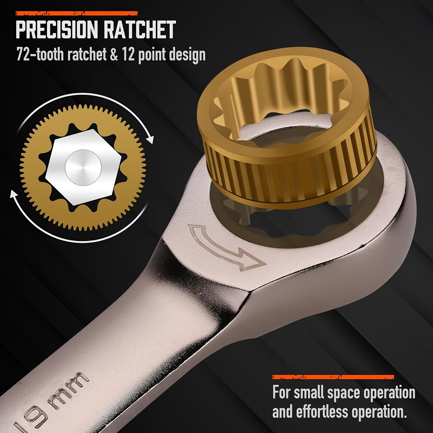 12-Piece Metric Ratchet Wrench Set Chrome Vanadium Steel 8-19mm Organizer