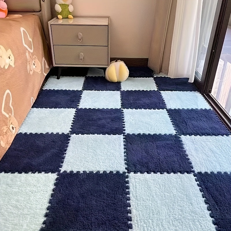 Juego de 24 alfombrillas de felpa floral entrelazadas de forma cuadrada para salón y dormitorio