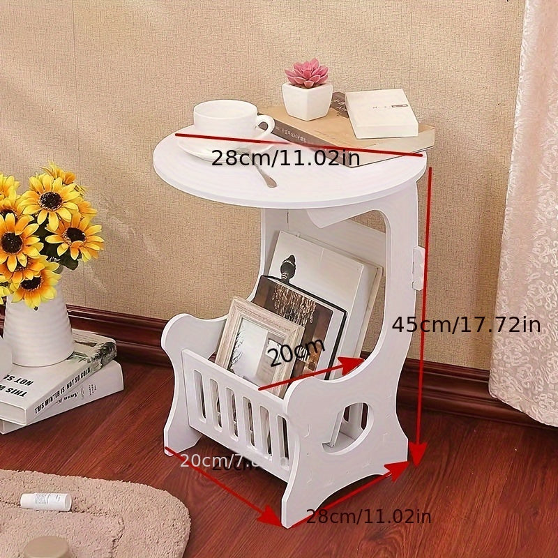 European Style Wooden Side Table with Drawer Storage, Round and Square End Table for Living Room and Bedroom