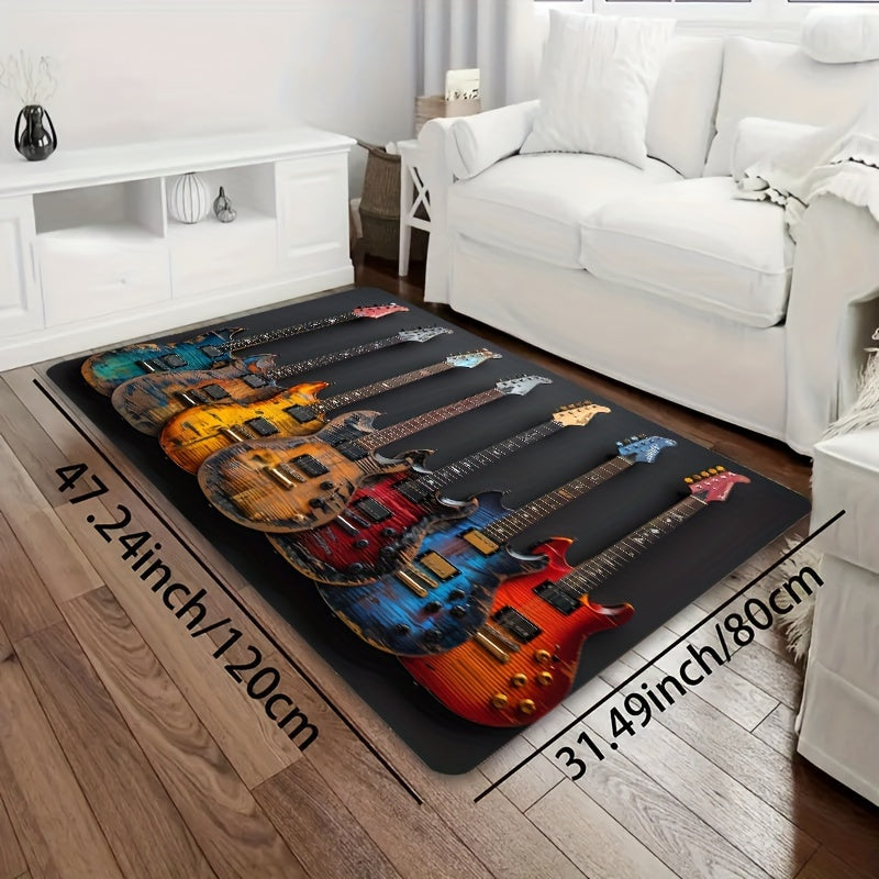 Yorqin Elektr gitar naqshli gilam 8mm qalinlikda, sirpanmaydigan, yuviladigan pol mato