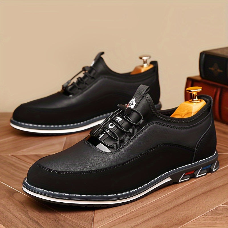 Men's Casual Low Top Lace-Up Shoes with Elastic Band PU Upper Rubber Sole All-Season