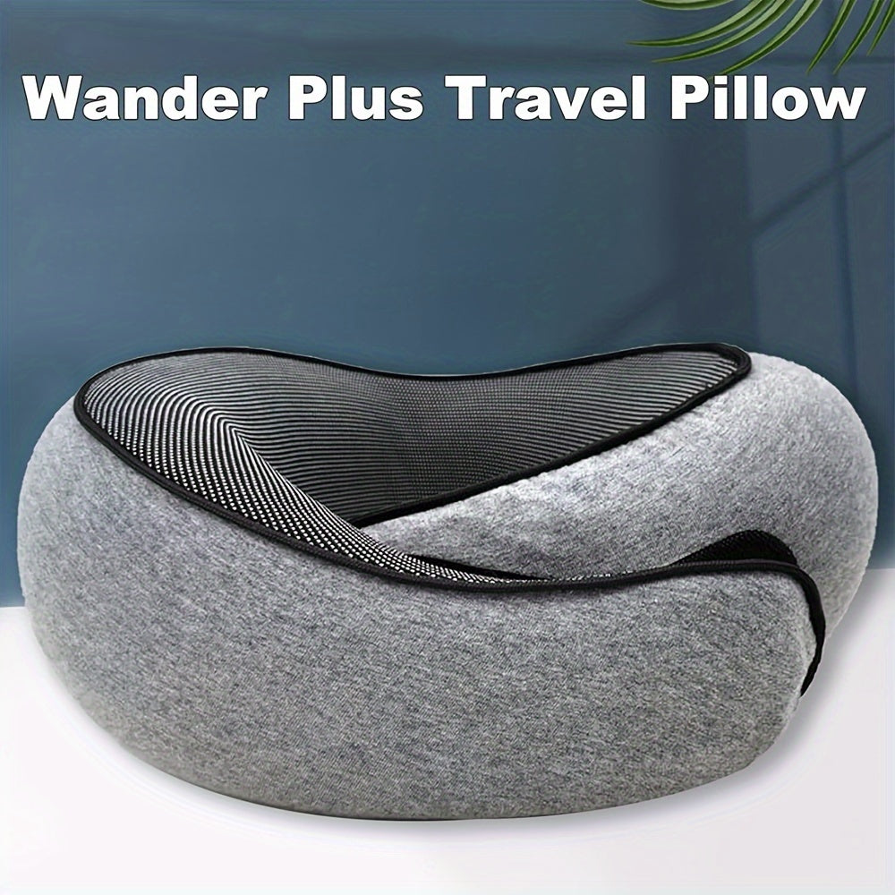 Gray U-Shaped Memory Foam Travel Pillow with Breathable Mesh Cover for Neck Support