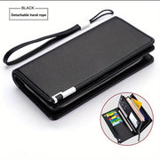 Men's Large Capacity Wallet with Phone Card License Holder PU Solid Black