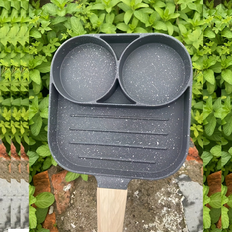 Sartén de aluminio antiadherente para omelette con 2 huecos para huevos y sección de parrilla