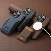 Искусственная кожаная магнитная беспроводная зарядка для телефона с держателем для карт и подставкой для iPhone 12-16 Pro Max