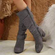 Women Ankle Boots Leather Solid Color Casual Winter Long Boots